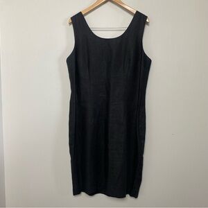 Vintage NY Sake Black 100% Linen Sheath Dress Women's 16